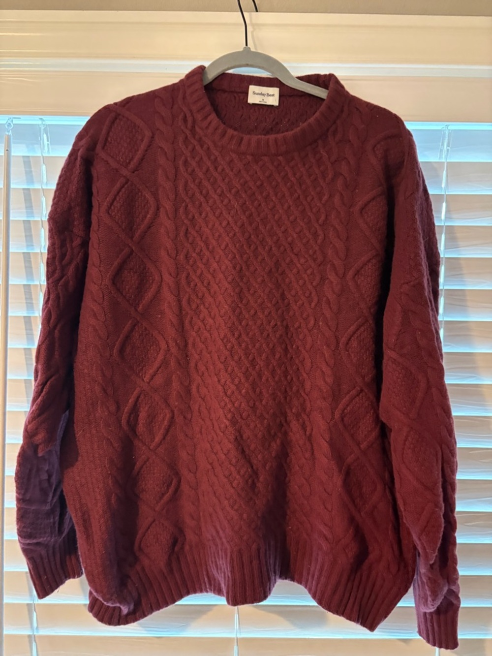 Sunday Best Men's Cable Crewneck Sweater - Wine